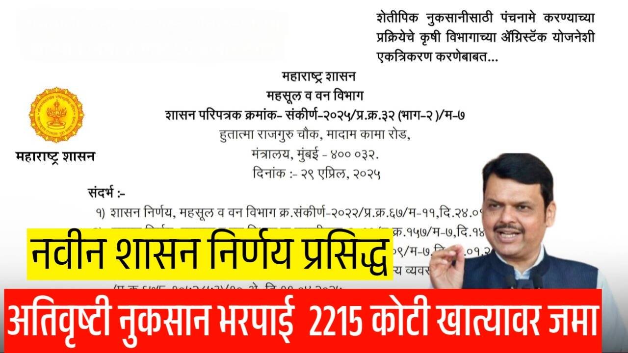 अतिवृष्टी नुकसान भरपाई: ₹२,२१५ कोटी निधी ‘या’ ३१ लाख शेतकऱ्यांच्या खात्यात थेट जमा; तुमचे नाव पहा, Crop Insurance List