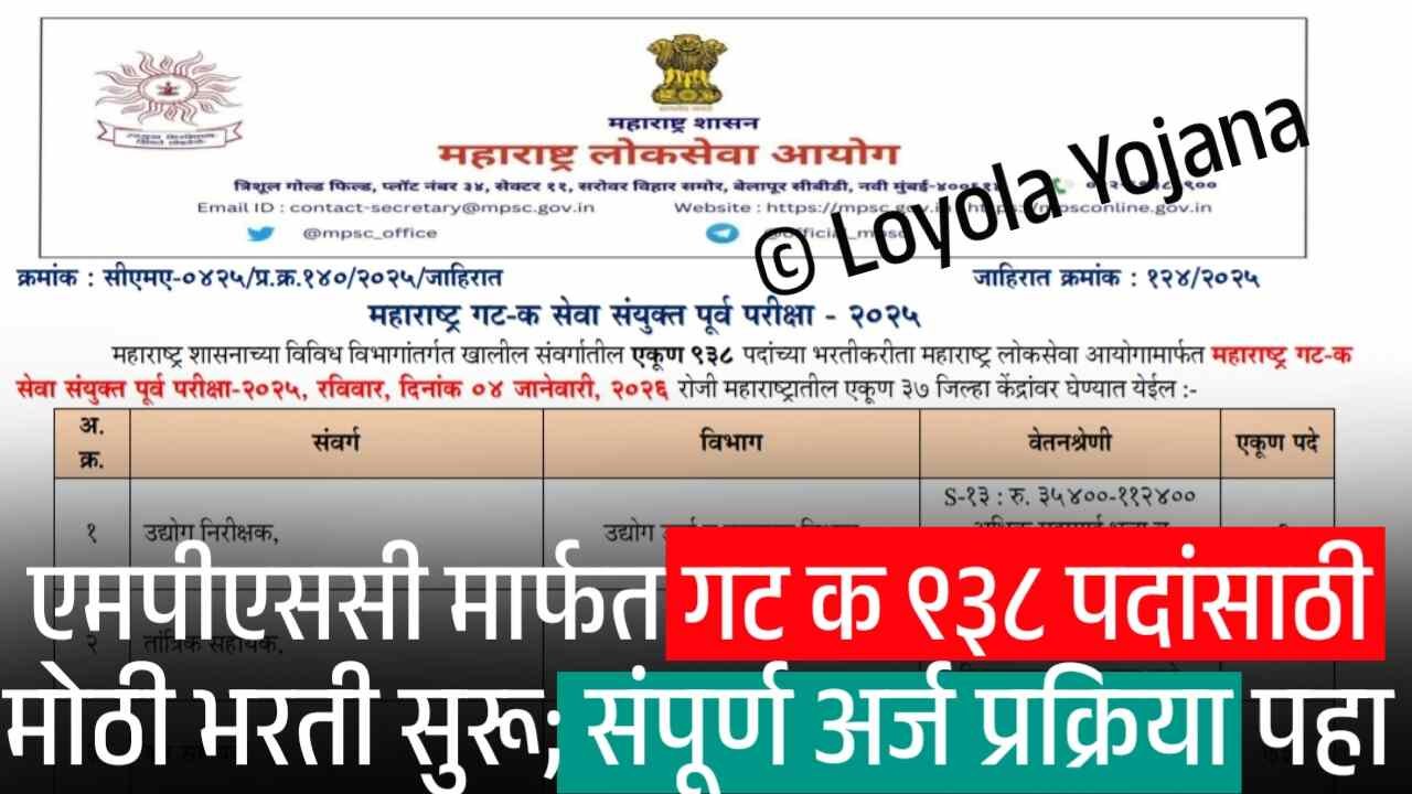 एमपीएससी मार्फत गट क ९३८ पदांसाठी मोठी भरती सुरू; पात्रता, संपूर्ण अर्ज प्रक्रिया पहा MPSC Group C Bharti 2025