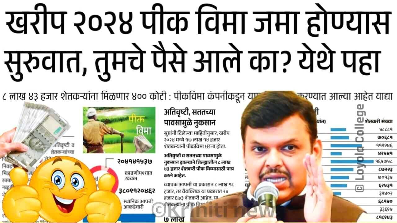पिक विमा बँक खात्यावर जमा होण्यास सुरुवात; लगेच यादीत नाव पहा Crop Insurance Status Check